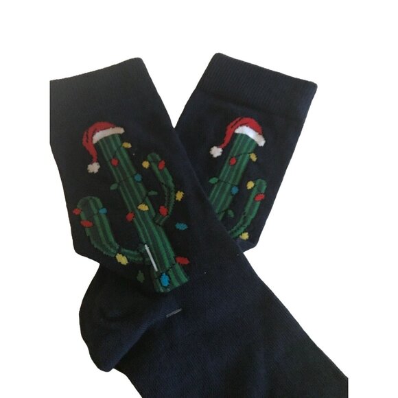 Christmas Cactus Socks With Santa Hat & Lights Graphic - Picture 3 of 4